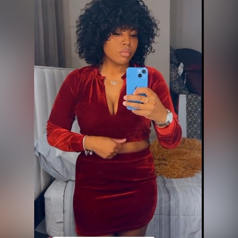 Red wine two piece skirt set